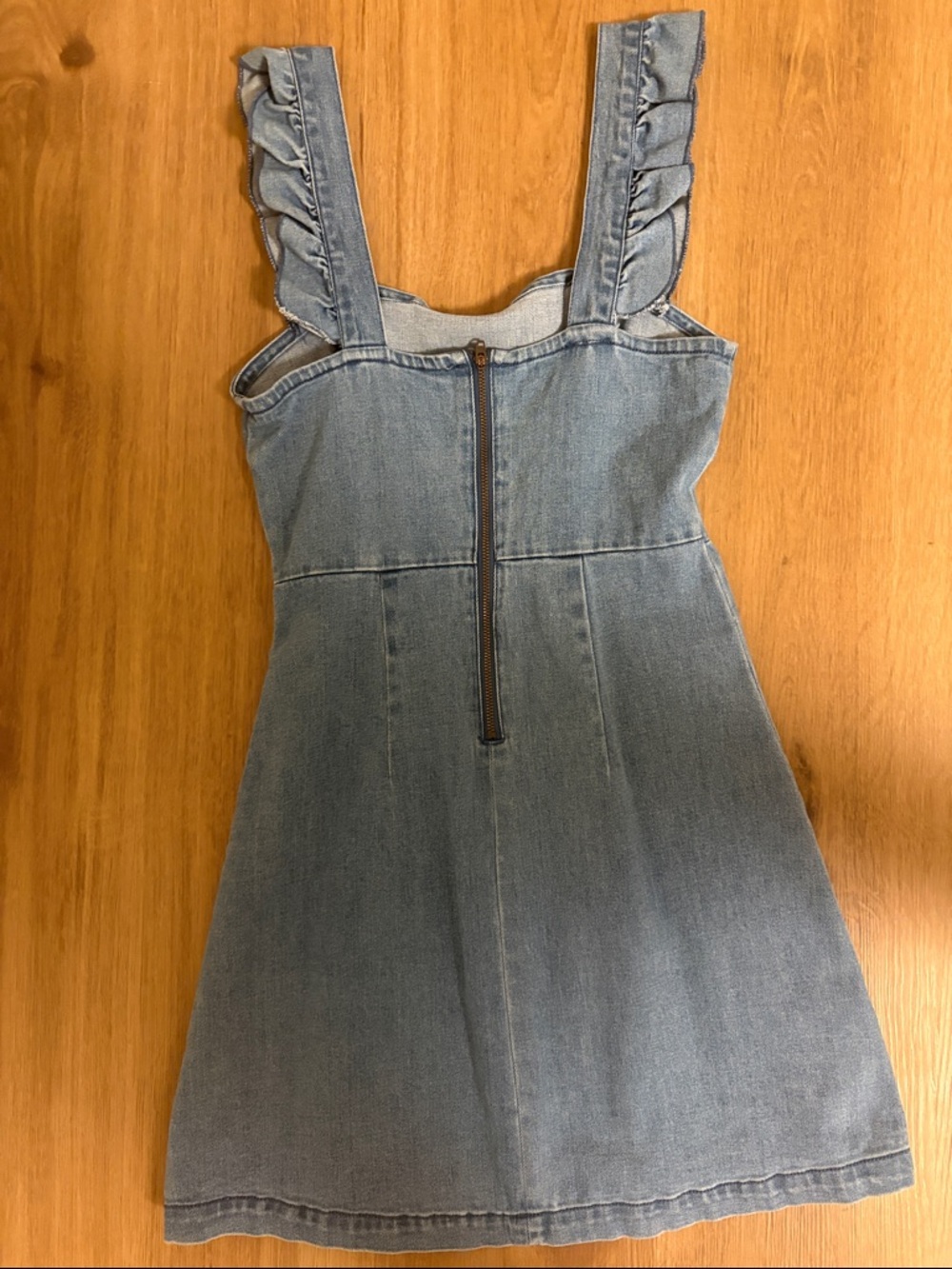 Show Me Your MuMu Denim Ruffle Strap Midi Dress - Blue - Picture 3 of 3